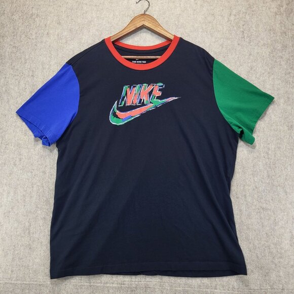 Nike Men's XXL Color Block Tee Shirt Black Blue Green‎ Red Streetwear - Picture 1 of 7